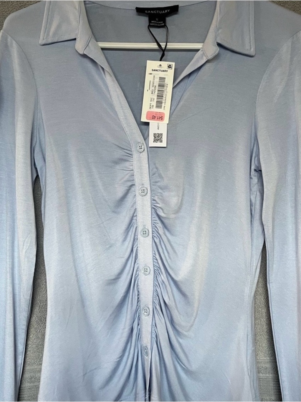 Sanctuary Light Blue Ruched Button-Down Top